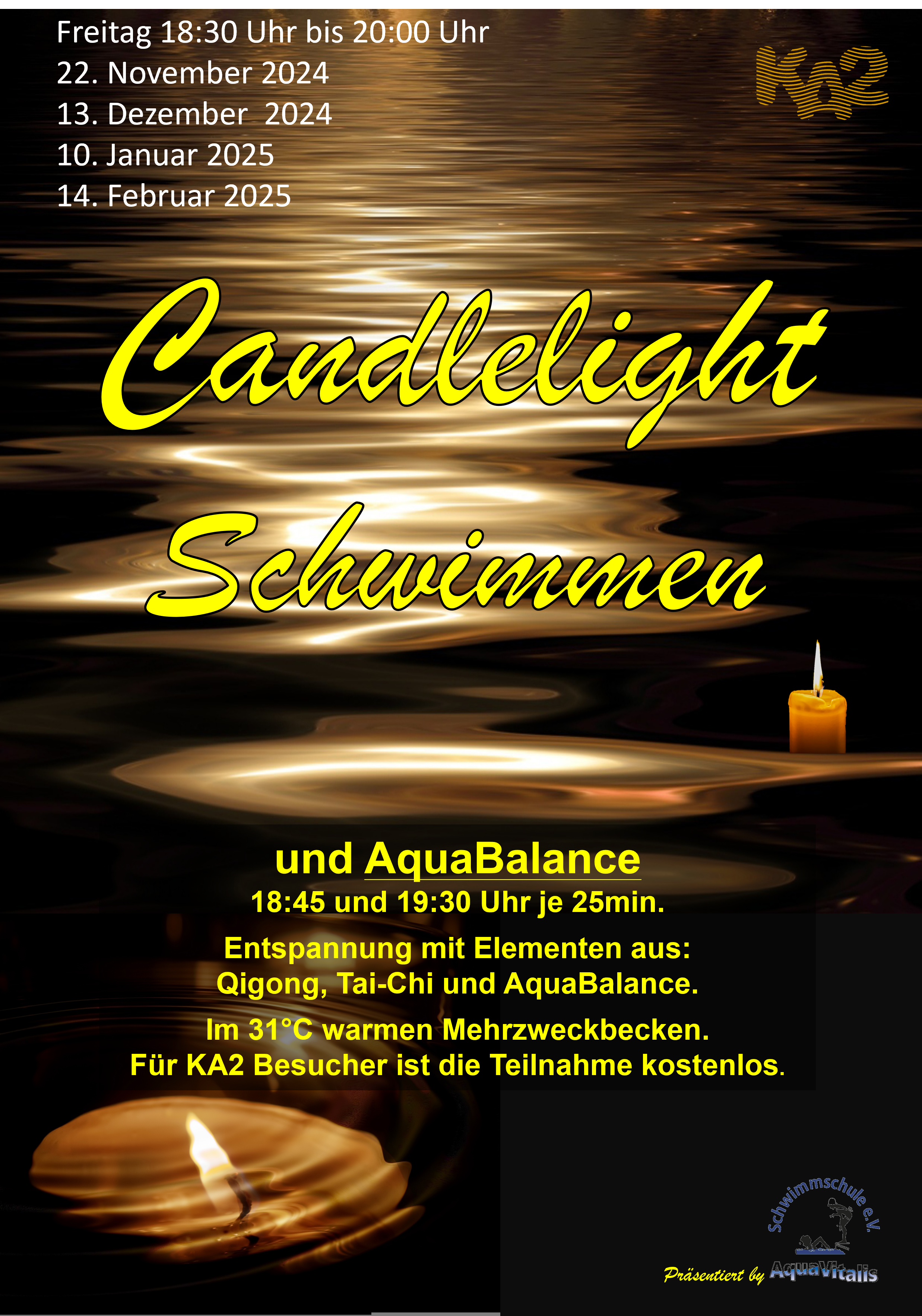 Candlelightschwimmen mit AquaBalance